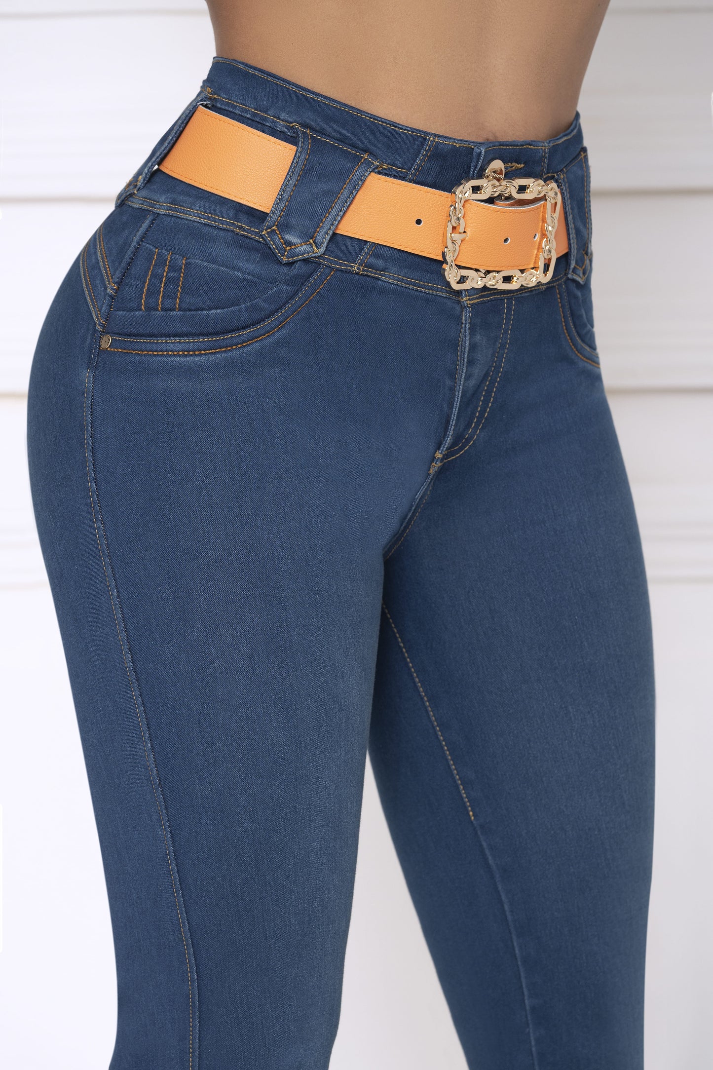Jean Push Up Piel Durazno Bota Recta Ref 2173