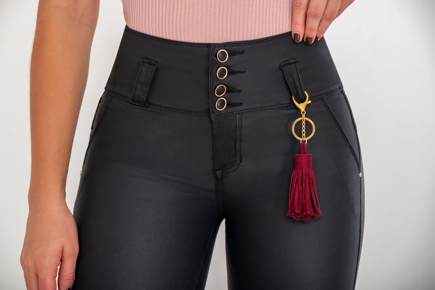 Pantalon Efecto Cuero - Pretina Alta - Bota Tubo - Negro Ref 1666