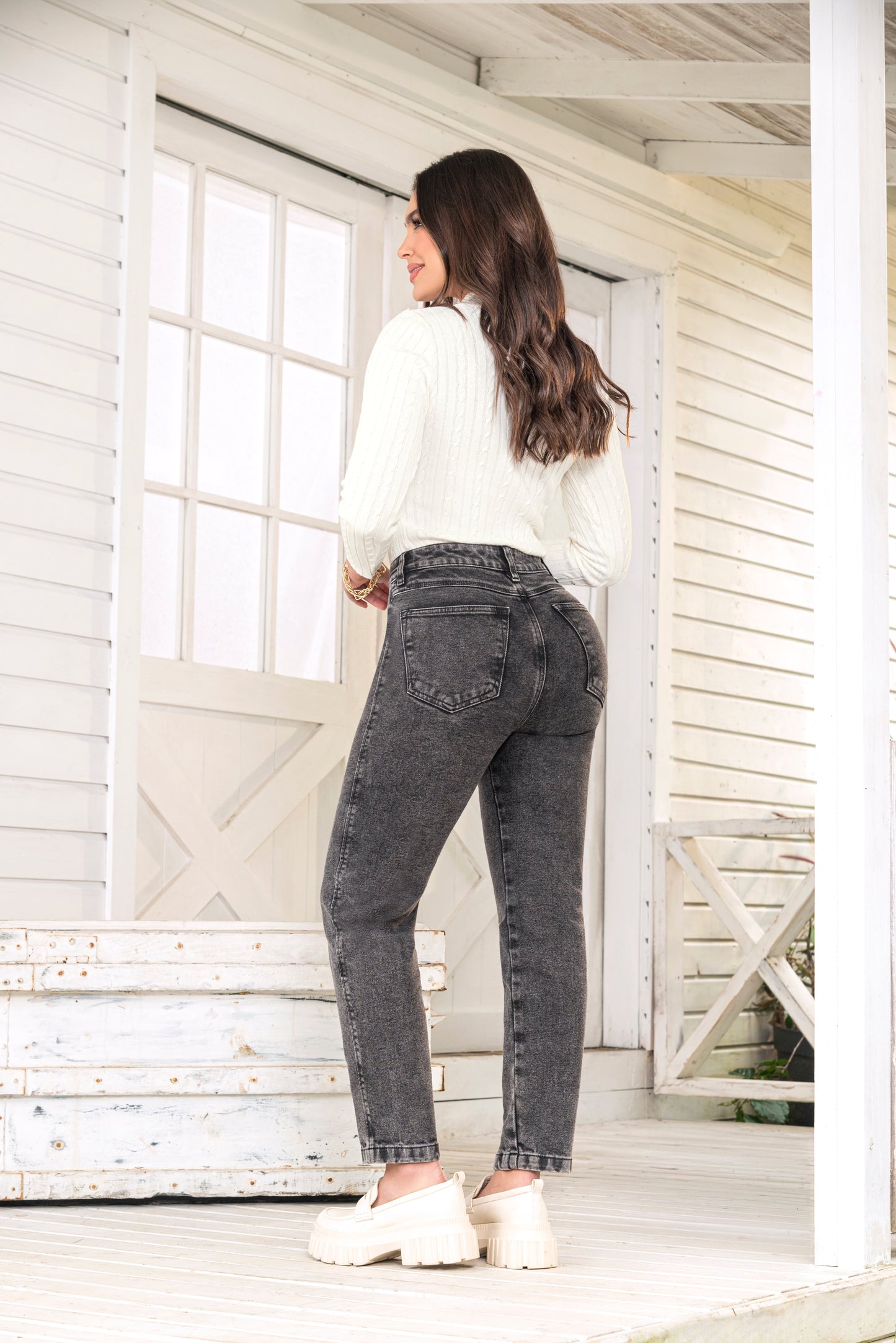 Mom Fit Ochentero-Índigo Licrado Gris Nueva Silueta Confort Ref 1905