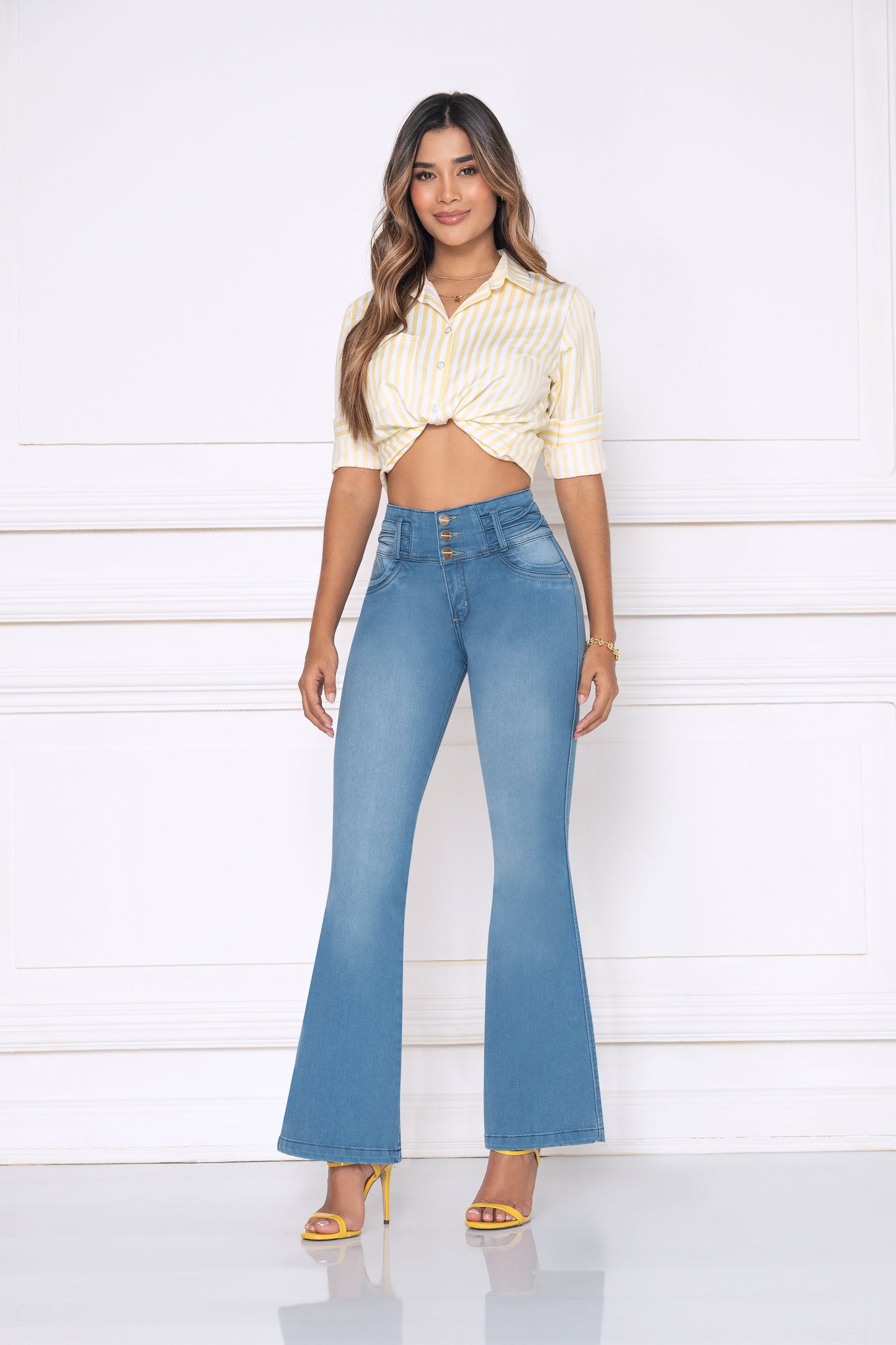 Jean Push Up Piel Durazno Bota Campana Ref 2152