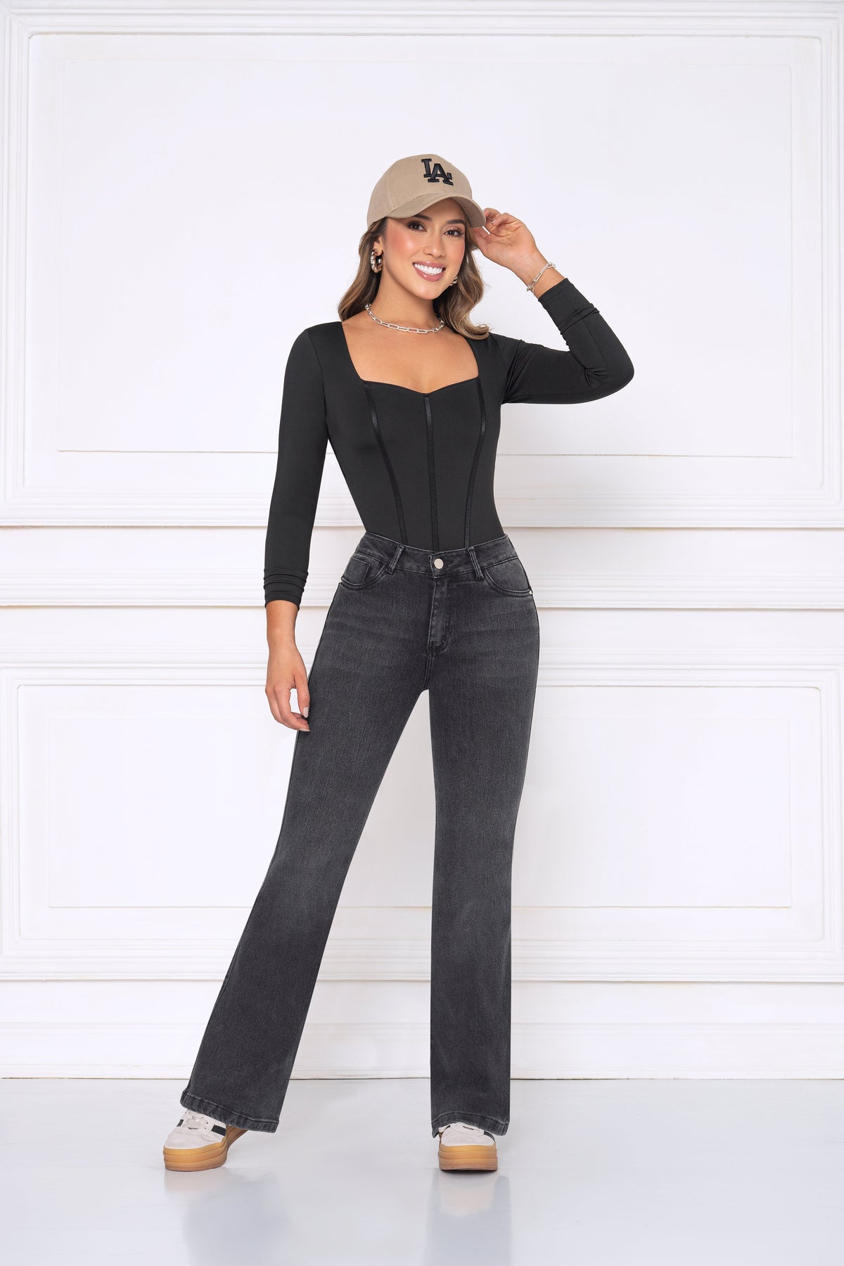 Jean Indigo Licrado Con Textura Flare Gris Ref 2163