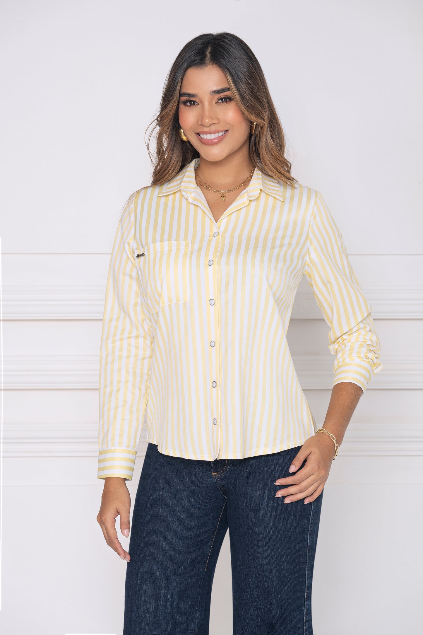 Blusa Rayas Amarillas Popelina Ref A-775