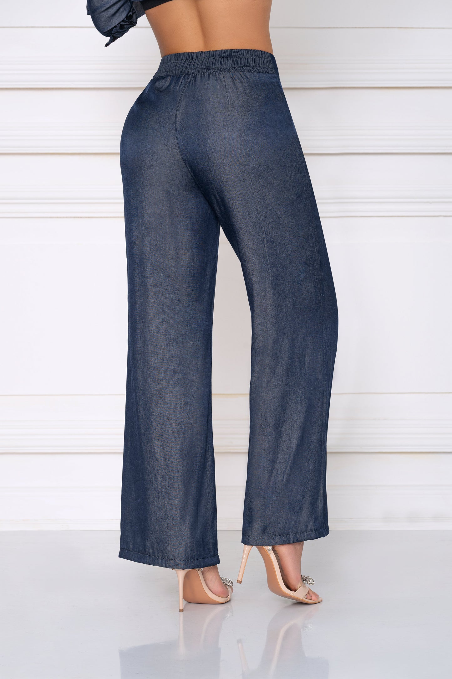Pantalón Chambray Pasadores con Textura Wide Leg Ref A-777
