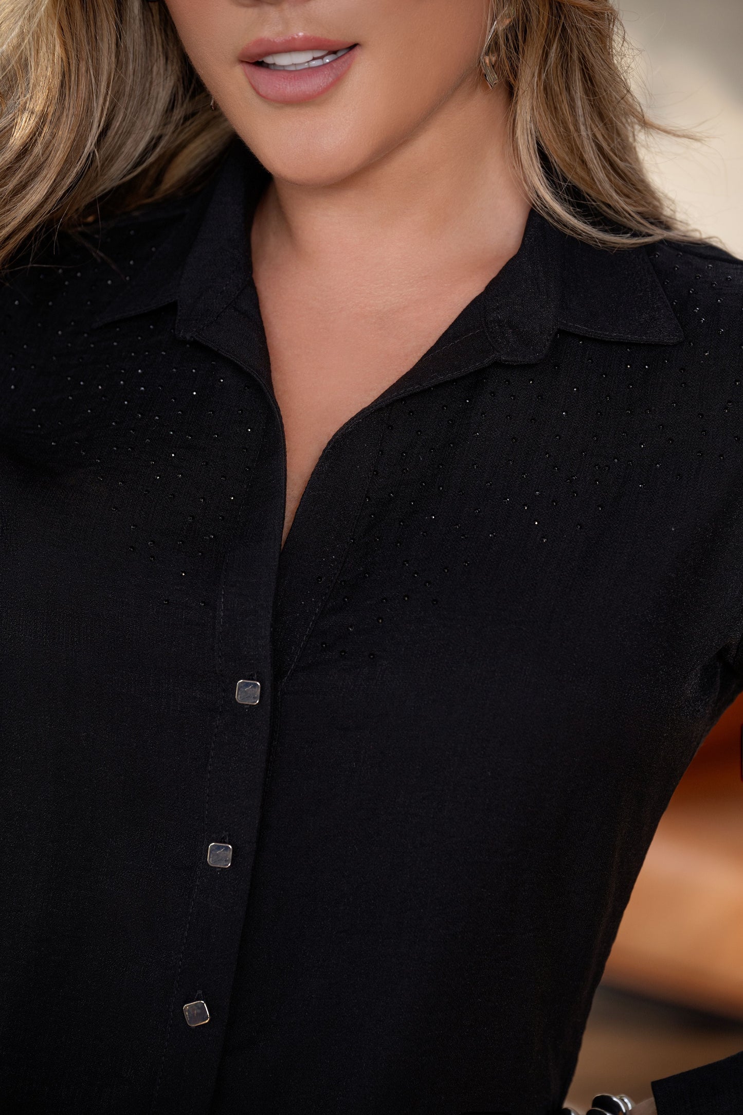 Camisa Chalis Negro Con Brillos Ref A-667