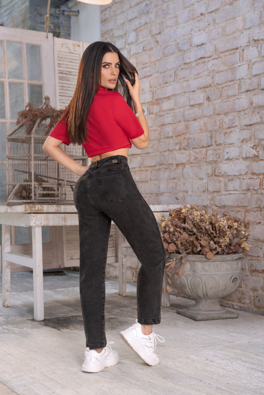 Jean Momfit Indigo Licrado Gris Ref 2082